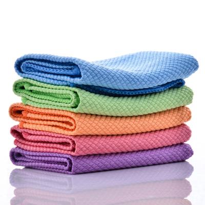 China Microfiber Fish Scale Kitchen Washing Cloth Glass QUICK DRY Lint Free Cleaning Towel for sale