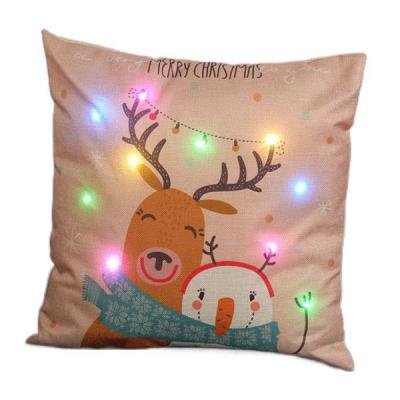 China Canvas / Cotton LED Light Up Pillow Custom Sofa Pillow Cover Christmas Holiday Pillow Cover Cartoon LED Pillowcases for Sofa Couch and Bed for sale