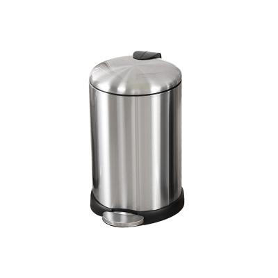 China Kitchen 12 Liter Round Bathroom Pedal Bin Stainless Steel Trash Bin Silver Metal Trash Can for sale