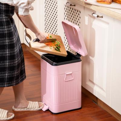 China Kitchen Household Roman Trash Can Metal Trash Square Can Pedal Trash Can for sale