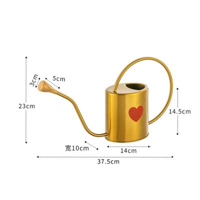 China Metal Plant Supply Golden Heart Silkscreen Oval Long Scope 1.5L Watering Can For Garden Plants for sale