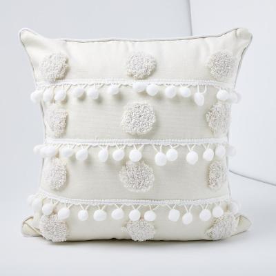 China Decorative 100% cotton casual white tufted wedding pillow with tassels for sale