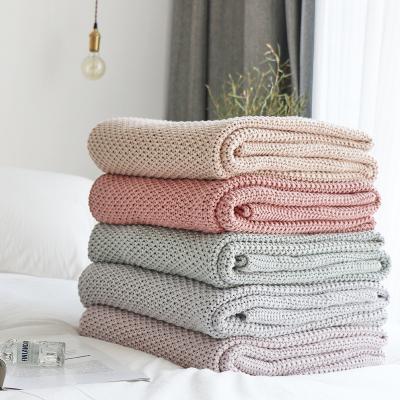 China PORTABLE Soft Comfortable Knit 100% Cotton Knitted Throw Blanket For Couch Chair Bed Home Decorative for sale