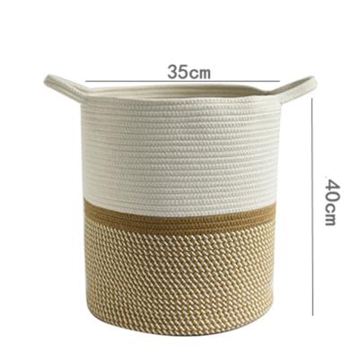 China Large Round Woven Cotton Rope Folding Rope Storage Basket For Living Room for sale