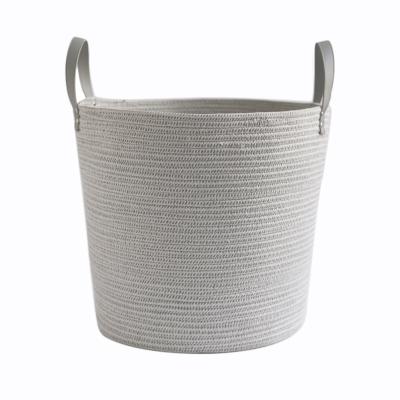 China Decorative Folding Laundry Clothes Hamper Extra Large Woven Cotton Rope Tall Storage Basket With PU Handles for sale