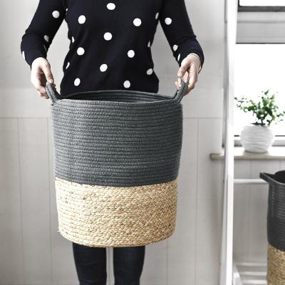 China Living Room Laundry Cotton Rope Storage Basket Folding Decorative Woven Baskets for sale