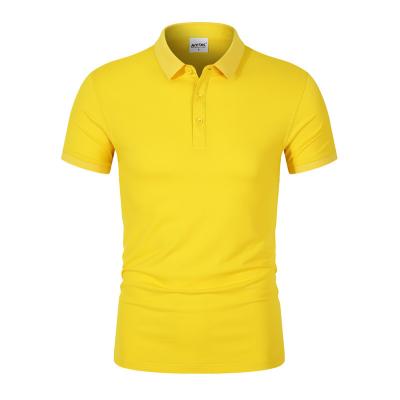 China Summer Breathable Custom Made Soft Polycotton Sports Fashion Yellow Mens Silk Short Sleeve Polo T-Shirt for sale