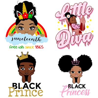 China Custom New Design Garment Black Girl's Magic Princess Prince Plastisol Heat Transfer Stickers For Kids T-shirts Decoration for sale