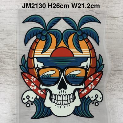 China 2021 New Washable Garment Skull Designs Heat Transfer Print Iron On Sticker For Men for sale