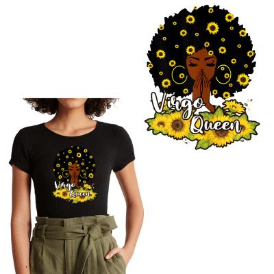 China MOQ 10pcs Garment Virgin Queen Afro Girl Heat Transfer Lady Cheap Iron On Afro Patch Sticker Good Quality Transfer In Stock for sale