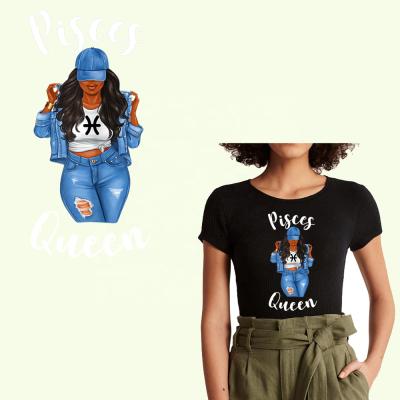 China Wholesale Garment Queen MOQ 10 Pisces Best Quality Heat Transfer Sticker Vinyl For Apparel Afro Girl Transfers Design for sale