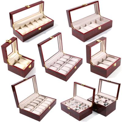 China 2 3 5 6 10 12 20 24 Slots Waterproof Shockproof Dustproof Luxury Wooden Watch Boxes With Red Painting for sale