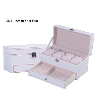 China Wholesale Custom Logo Pu Leather Square 4 Luxury White Slot Watch Packaging Box Double Layer Watch Jewelry Storage For Watches for sale