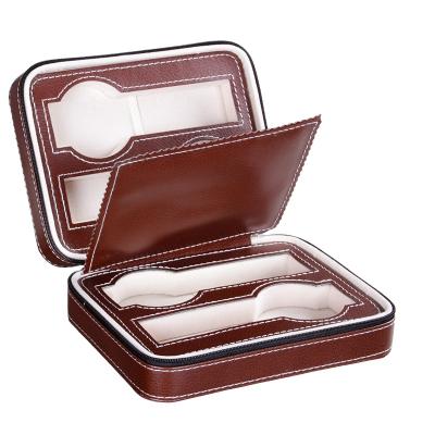 China Fashionable PU Leather Packaging Brown Black Gift Customized Logo Storage Watch Box With Zipper for sale