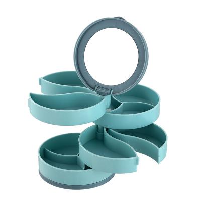 China Multilayer Plastic Modern Rose Morden Spinning Earrings Necklace Dark Green Jewelry Box With Mirror for sale