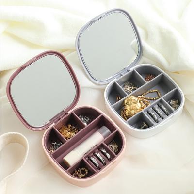 China Morden Small Multi-cell Plastic White Rose Ready To Ship Jewelry Box With Mirror for sale