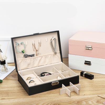 China Wholesale Custom Made Luxury Classic Elegant Vintage Double-Layer Large Capacity PU Leather For Jewelry Box Necklace Ring Watch Storage Portable Case for sale