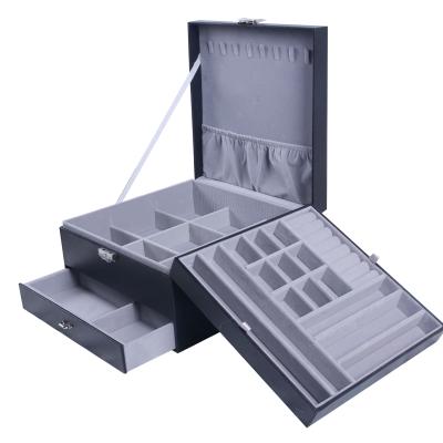 China Fashionable Custom Gray Leather Fancy Jewelry Packaging Box With Drawer for sale