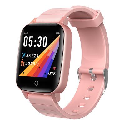 China Touch Screen Body Thermometer Reference Activity Tracker Information Reminder Trackers T1 Wristband Smart Watch for sale