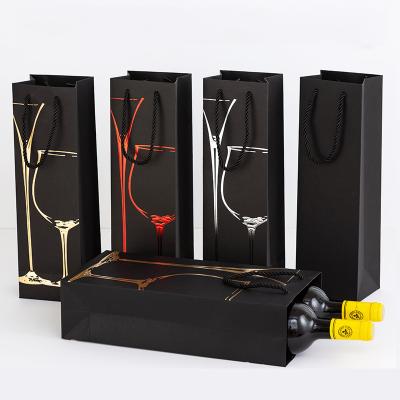 China Wholesale Recyclable Cheap Hot Stamping Wine Tote Bags Wine Bottle Gift Bags With Handle Custom Red Wine Carry Bag Recyclable for sale