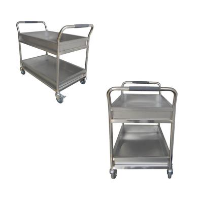 China Storage Stainless Steel Kitchen 2 Tier Stainless Steel Trolley Cart Commercial Flatbed Food Cart Kitchen Cart for sale