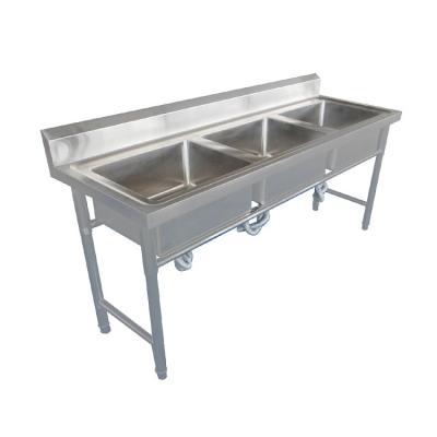 China Without Faucet Large Size Commercial Stainless Steel Dip Three Tub Dip For Kitchen With Deep Bowls for sale