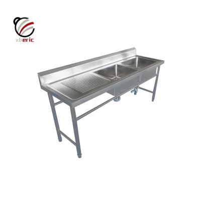 China Single Bowl Stainless Steel Restaurant Commercial Industrial Kitchen Sink Triple Bowl Sink With Backsplash for sale