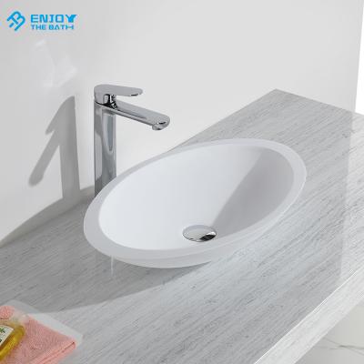 China ETB Modern Handmade White Matte Stone Resin Countertop Oval Vessel Bathroom Sink In Matte Vanity Basin for sale