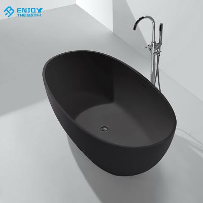 China Body Soaking Freestanding Bath Tub Bathroom Tub Matt Black Solid Surface Resin Solid Outdoor Stone Bathtub for sale