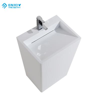 China Easy Clean Modern Slope Stand Alone Hotel Acrylic Stone Hand Free Wash Basin Bathroom Sink for sale