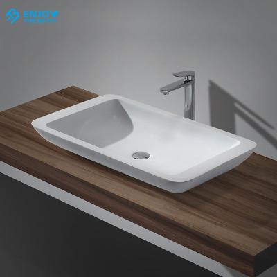 China Durable Rectangle Super Thin Over The Sink Basin Counter Top Stylish Solid Surface Basin Europe Hot Sale for sale