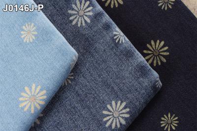 China Blume Druckdenim-Twill-Gewebe-Ausdehnungs-Rohstoff für Frauen-Jeans-Mode zu verkaufen