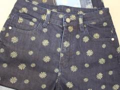 Flower Printed Denim Twill Fabric Stretch For Women Jeans