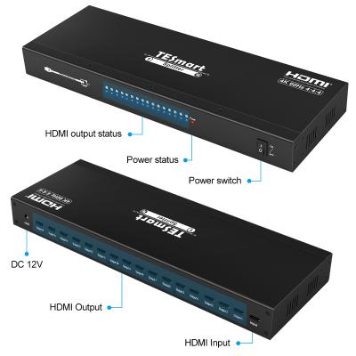 China HDCP 2.2 16 Compliant Poprt HDMI Splitter HDCP2.2 HDR10 1x16 HDMI Splitter 4K@60Hz 4:4 Compliant for sale