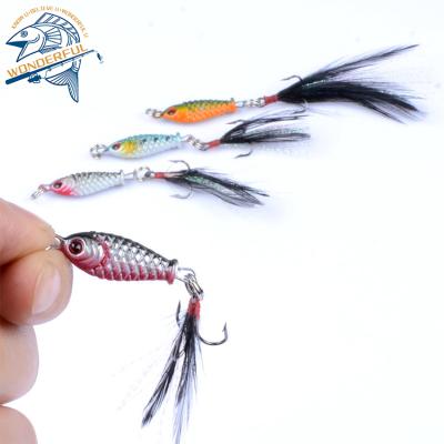 China Ourdoor Fishing 32mm 5g Mini Freshwater Jig Lead Alloy Artificial Bionic Colorful Bait Metal Lures With Feather Hook for sale