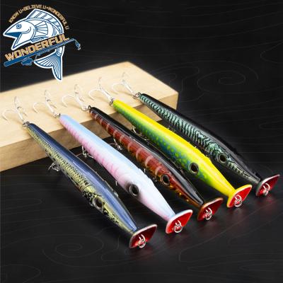 China Sculpin 150mm Pale ABS 20g 3D Hard Eyes Long Mount Topwater Wobblers Fishing Snap Lure for sale