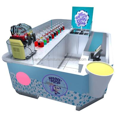 China Beautiful Strong Blue Ice Cream Booth Frozen Yogurt Kiosk Bubble Tea Bubble Tea Beverage Kiosk for sale