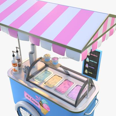 China Gelato Modern Display Customization Push Popsicle Mobile Showcase Freezers Bike Popsicle Ice Cream Roll Cart for sale