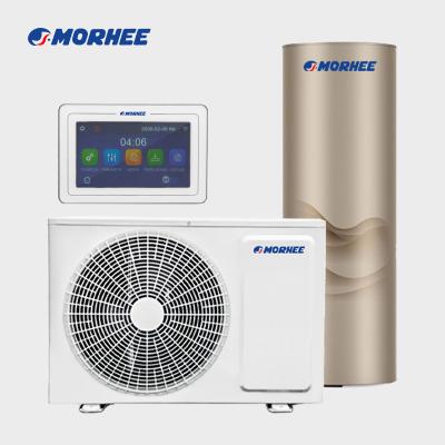 China Morhee Outdoor High Effect Mini DC Inverter Air Source To Water Heat Pump With Water Heating Heater Circulating Tank for sale