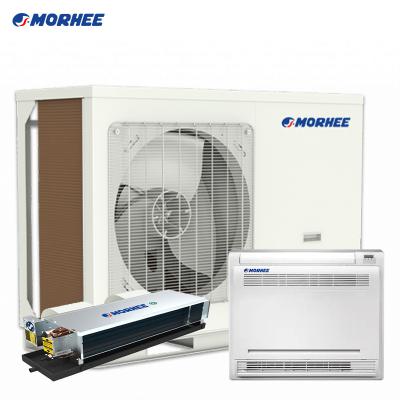 China Morhee R32 WIFI Control 7KW 14KW DC Inverter Evi Air Source To Water Outdoor Heat Pump Ducted Water Heater And Air Conditioner for sale