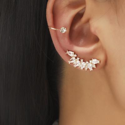 China 2022 new vintage fashion zircon ear clips boho leaves rhinestones small ear clip earrings luxury women wedding jewelry for sale