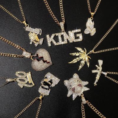 China Hip hop CLASSIC hot diamond letter full of punk necklace men's pendant necklace luxury gold number chain necklace on sale for sale