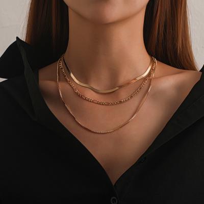 China 2022 Popular Gold Chain Hip Hop Multilayer Necklace Hip Hop Geometric Exaggerated Female Punk Silver Jewelry for sale