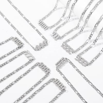 China 2022 New CLASSIC Design 000-999 Digital Women Silver Stainless Steel Necklace Fashion Digital Angel Pendant Jewelry For Woman for sale