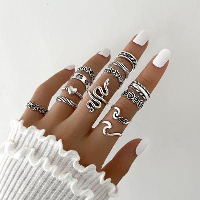 China Vintage 13Pcs Butterfly Angle Butterfly Multi Element Gothic Punk Flower Retro Ring Set For Women Men Personality Finger Ring Gifts for sale