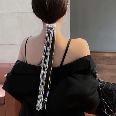 China Fashion Full Rhinestone Hairpins For Women Long Tassel Crystal Hair Jewelry Accessories Wedding Banquet Jewelry for sale