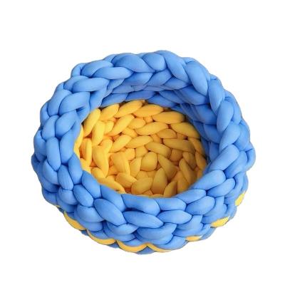 China Ins Puppy Kitty Nest Knitting Pet Bed Breathable Warm Multicolor Handmade Rope Braided Cotton Cat Bed Kennel Nest Cat Sleep Cushion Bed for sale