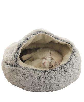 China New Breathable Partially Enclosed SHELL Shaped Plush Cat Bed Long Comfortable Pet Bed Kennel Cute Comfortable Small And Medium Small Dogs Animals for sale