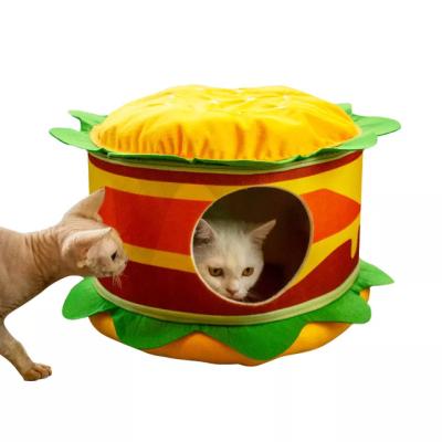 China Creative Funny Breathable Burger Fry Design Wool Cat House Removable Washable Semi-Enclosed Passionate Deep Sleep Cat House for sale