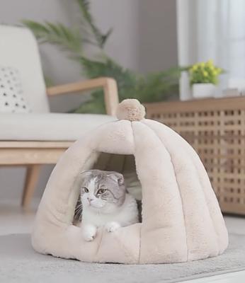 China Portable Warm Fashion Pumpkin Cat Nest Stuffed Funny Windproof Pet Cages Pet House Bed For Cat Dog Play for sale